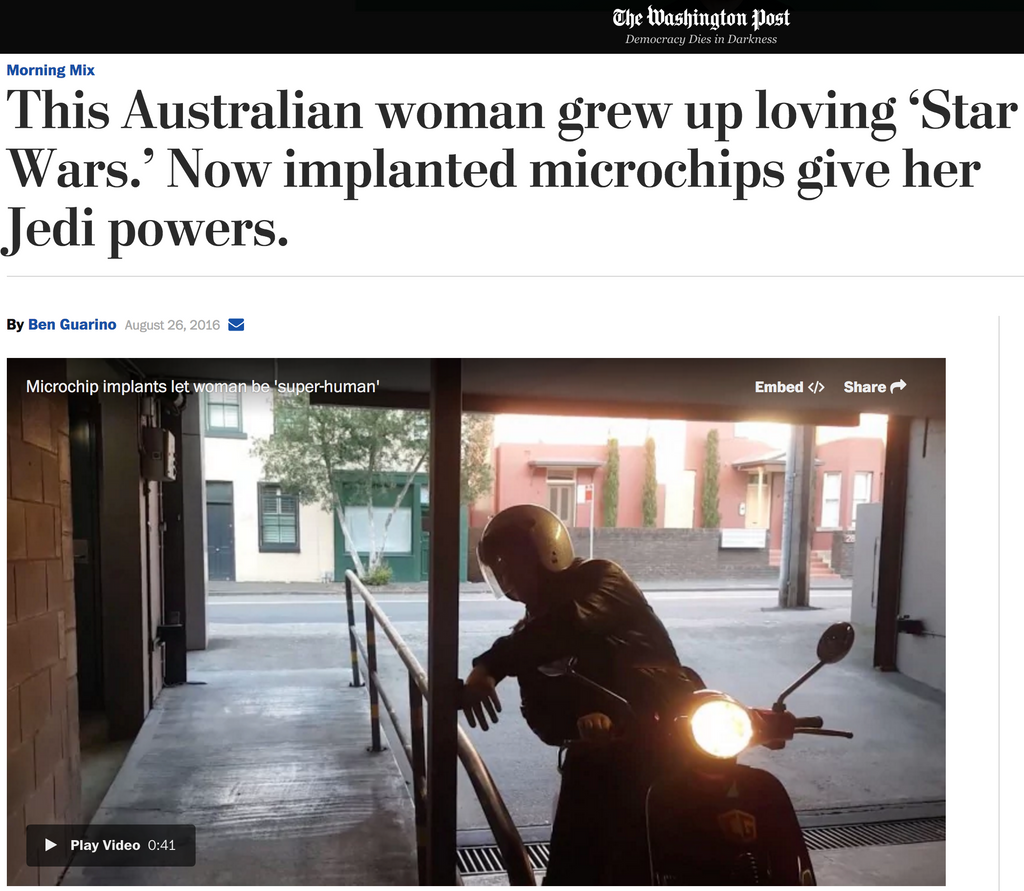 This Australian woman grew up loving ‘Star Wars.’ Now implanted microchips give her Jedi powers.
